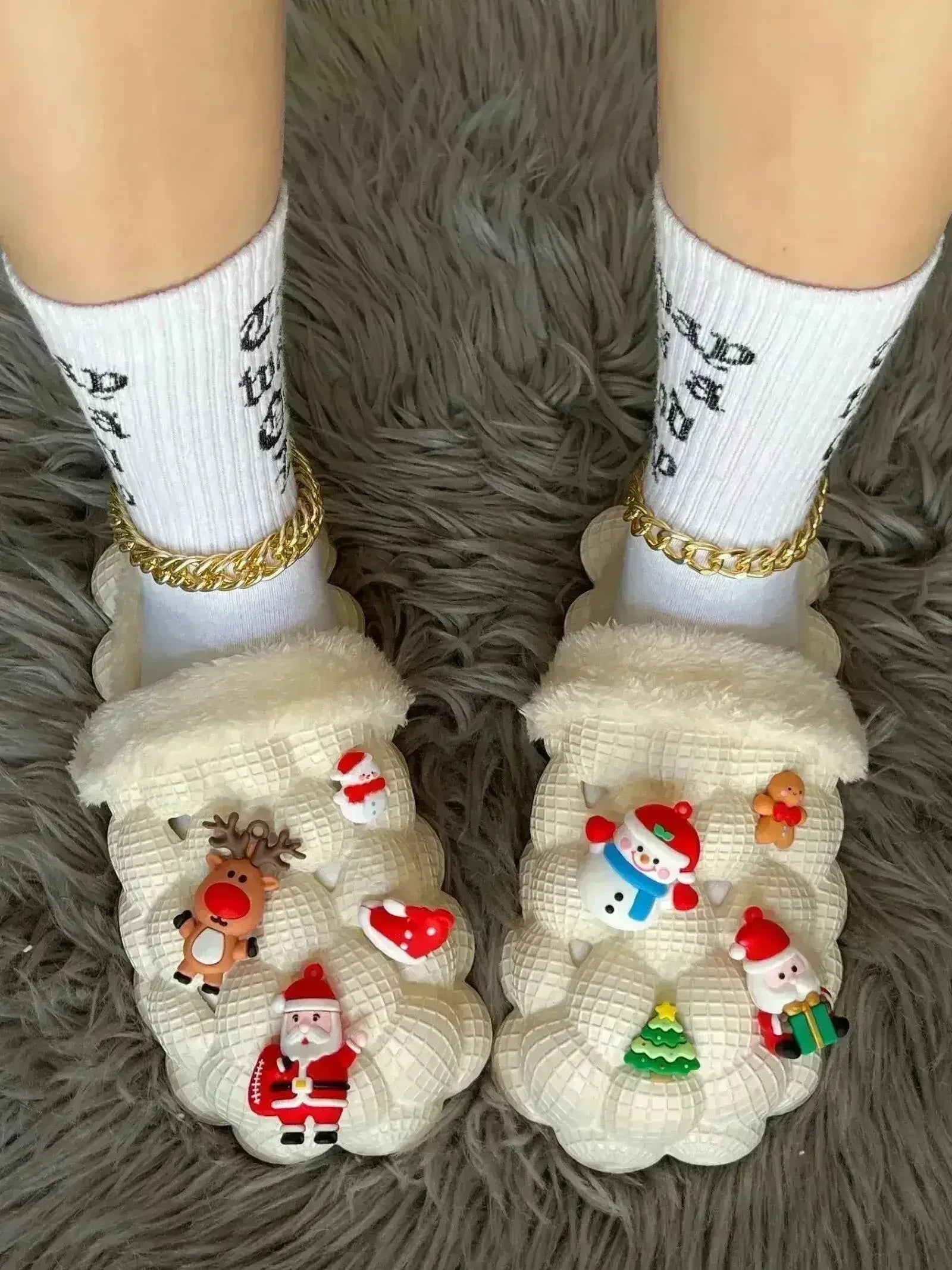 Funny DIY Bubble Slippers Furry House Slides for Chirstmas