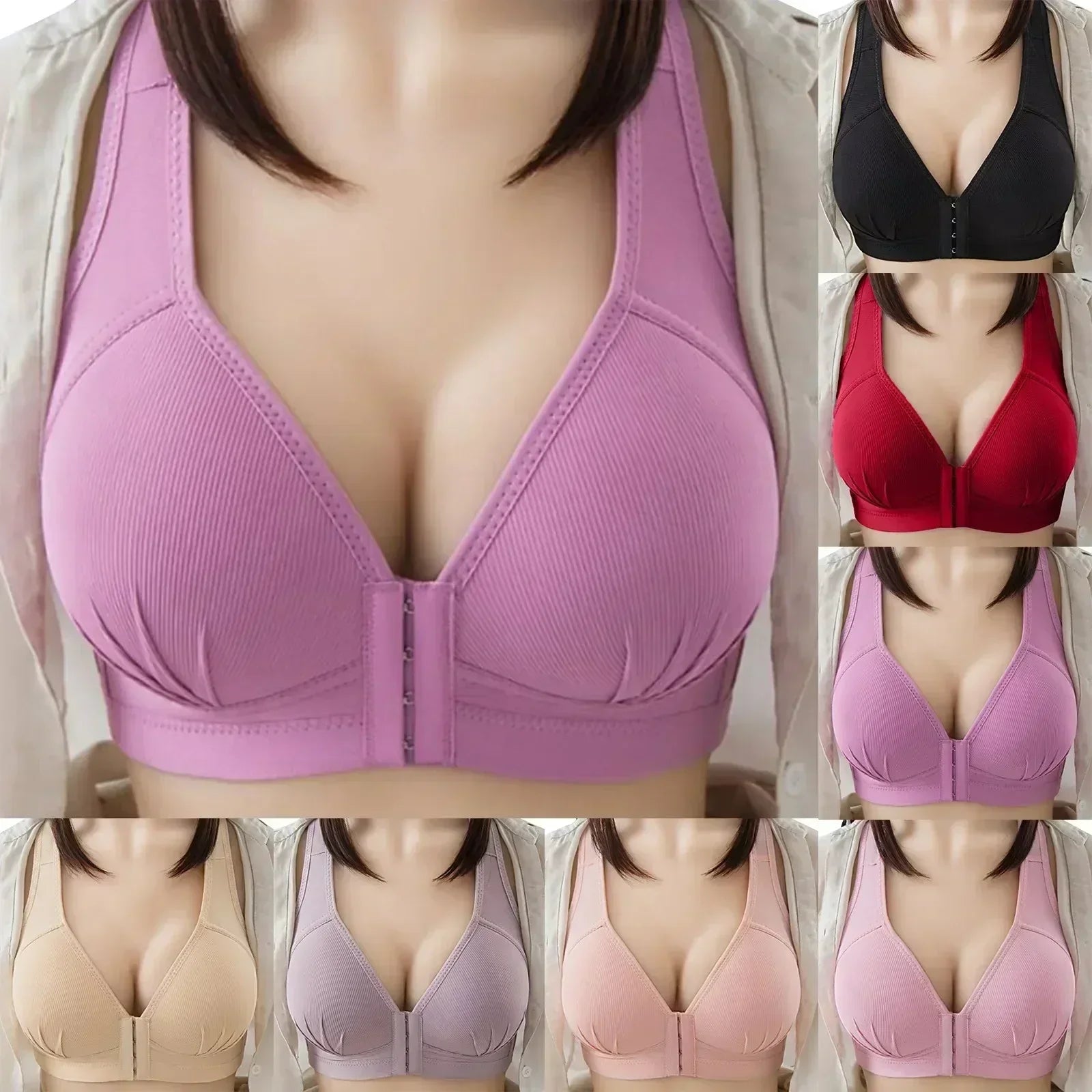 WTEMPO Plus Size Thin Non-steel Ring Front Buckle Cotton Bra Gathered Comfortable Underwear Soft Collection lingerie