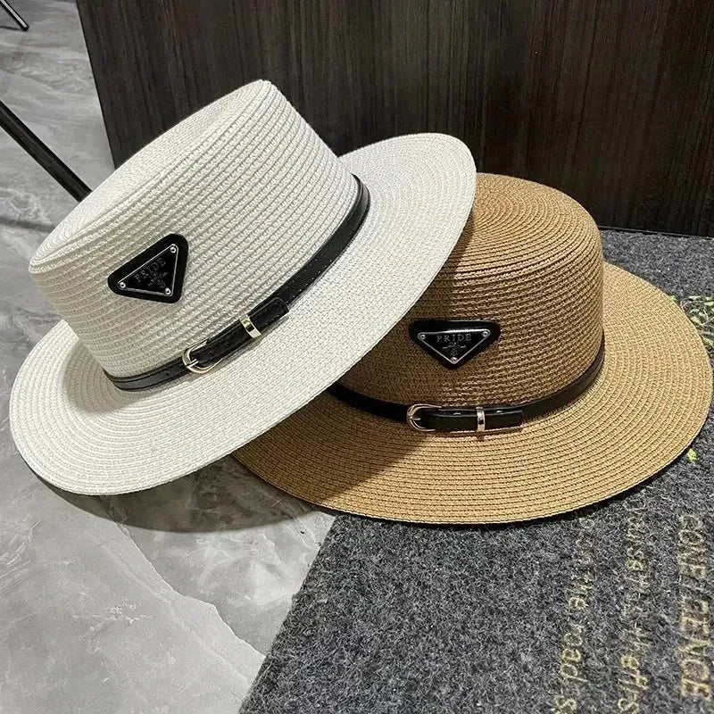 Summer Beach Hat Versatile Top Hats Belt Buckle  Sun Protection Hat Korean Style Straw Hat for Women