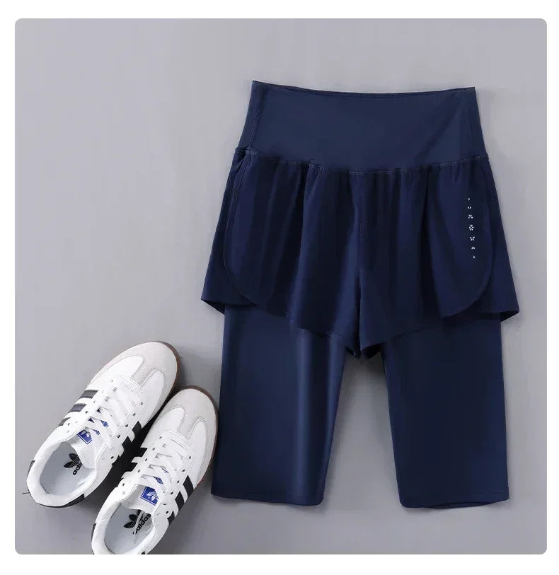 DRUR Yoga Shorts Women Summer Five-Quarter Athletic Shorts Elastic Waist Running Workout Short Leggings For Ladies Sport Shorts