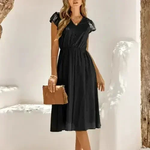 Women V Neck Ruffle Sleeve Summer Dress - Femstylo