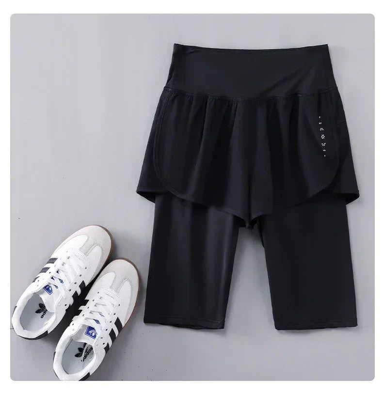 DRUR Yoga Shorts Women Summer Five-Quarter Athletic Shorts Elastic Waist Running Workout Short Leggings For Ladies Sport Shorts