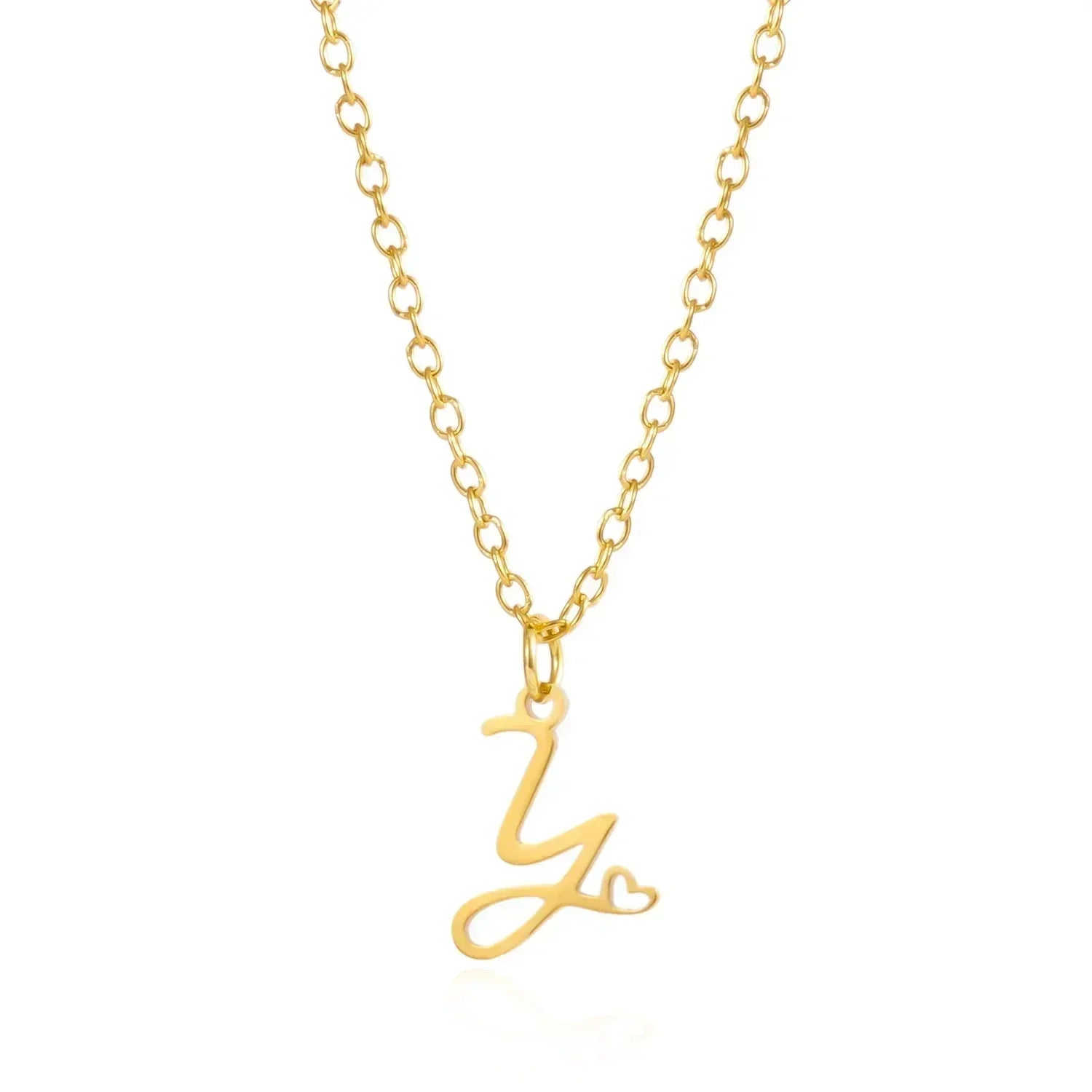 26 Initial Letters Heart Pendant Stainless Steel Necklace for Women Gold Color A-Z Alphabet Choker Chain Birthday Jewelry Gift