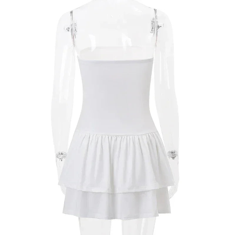 WhereMery Korean Sexy Mini Dress Y2K Sleeveless Bow Lace Playful Summer Tank Dresses Nightclub Party Playful Evening Dresses