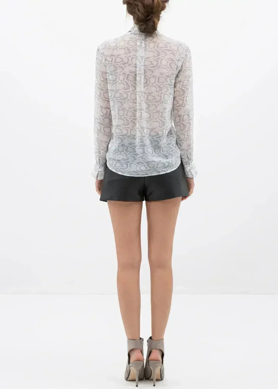 Tie Neck Sheer Blouse In Ivory Silver | FEMSTYLO
