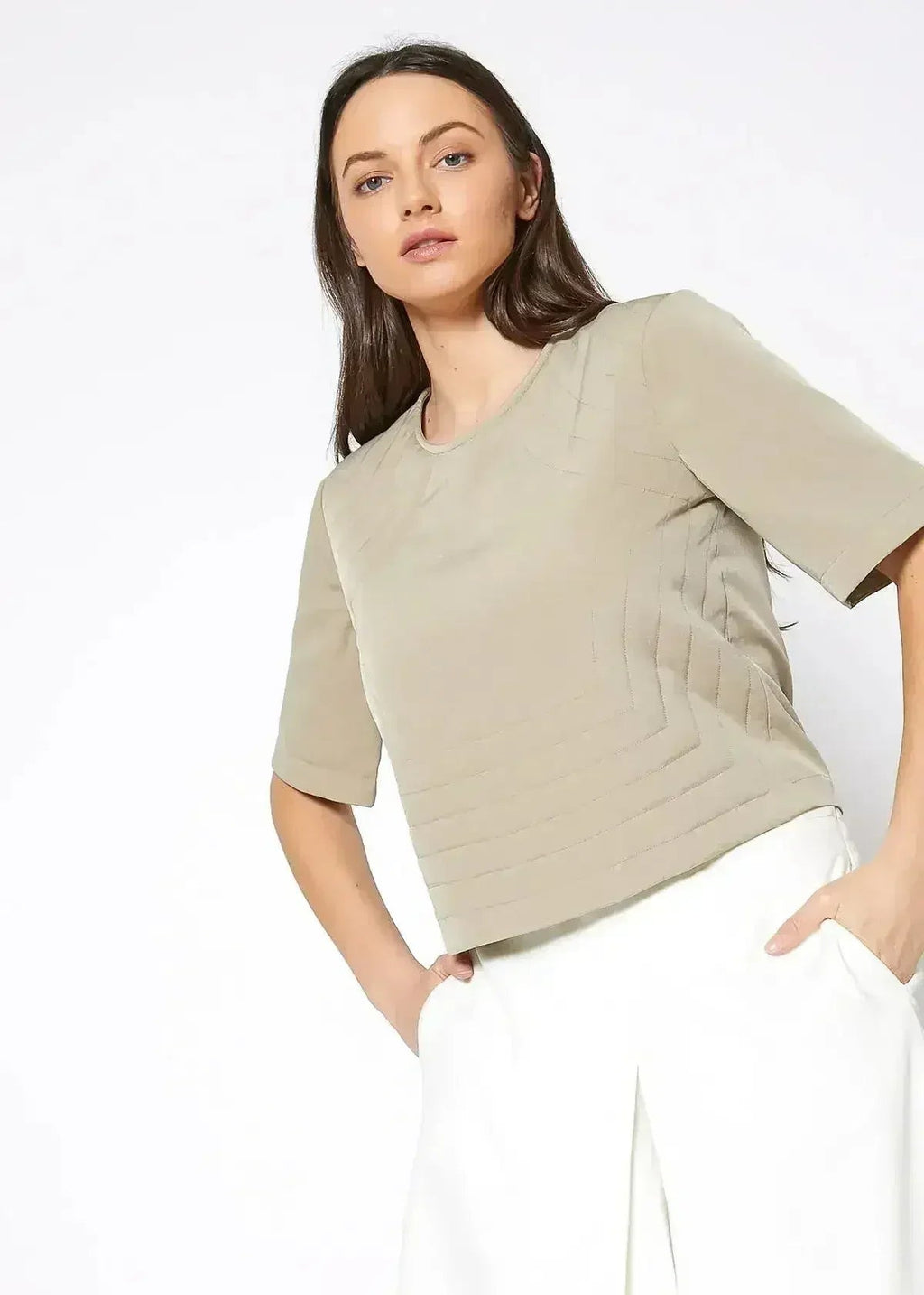 Embossed Short Sleeve Crop Top - Women's Minimalist Style