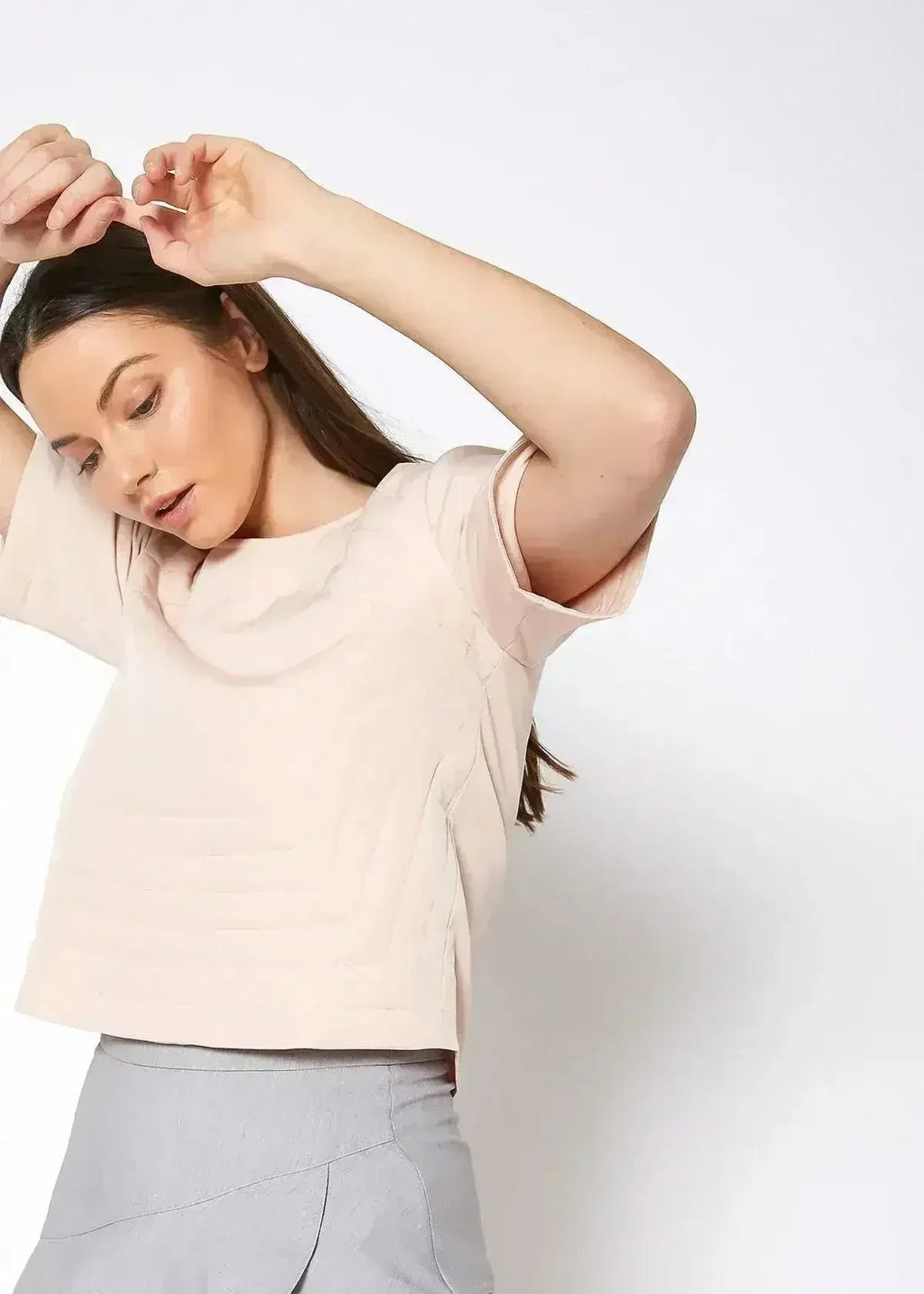 Embossed Short Sleeve Crop Top - Women's Minimalist Style