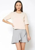 Embossed Short Sleeve Crop Top - Women's Minimalist Style