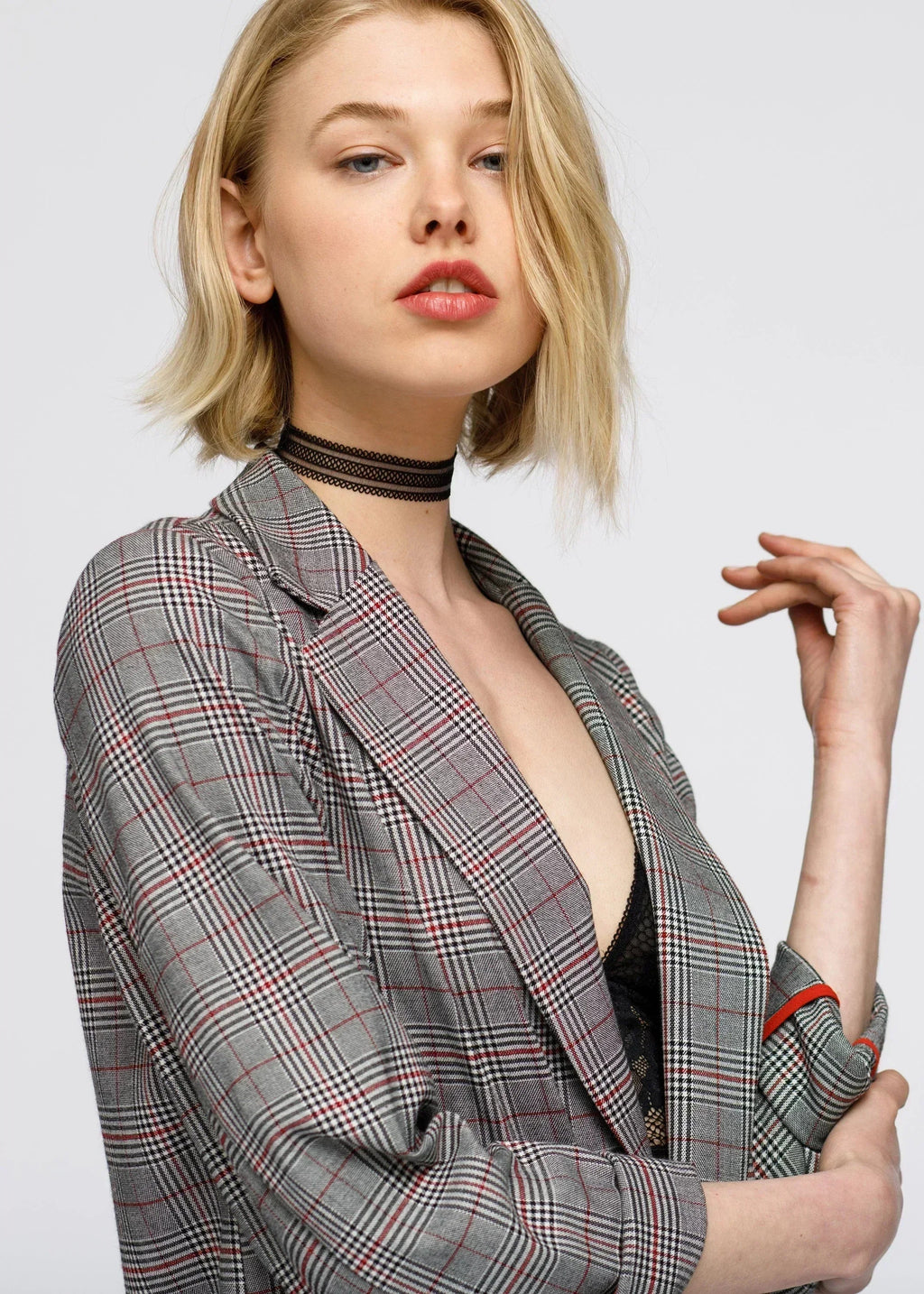 Grey Multi Glen Plaid Blazer | Women's Comfort Fit Suiting - Femstylo