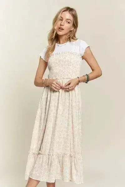 ADORA Smocked Floral Ruffled Hem Cami Dress