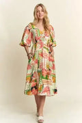 Floral V-Neck Puff Sleeve Summer Midi Dress – femstylo