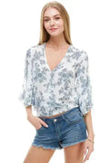 LONG SLEEVE SURPLICE FLORAL TOP | FEMSTYLO