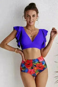 Floral Ruffled Bikini Set - High Waist Tropical Print | Femstylo