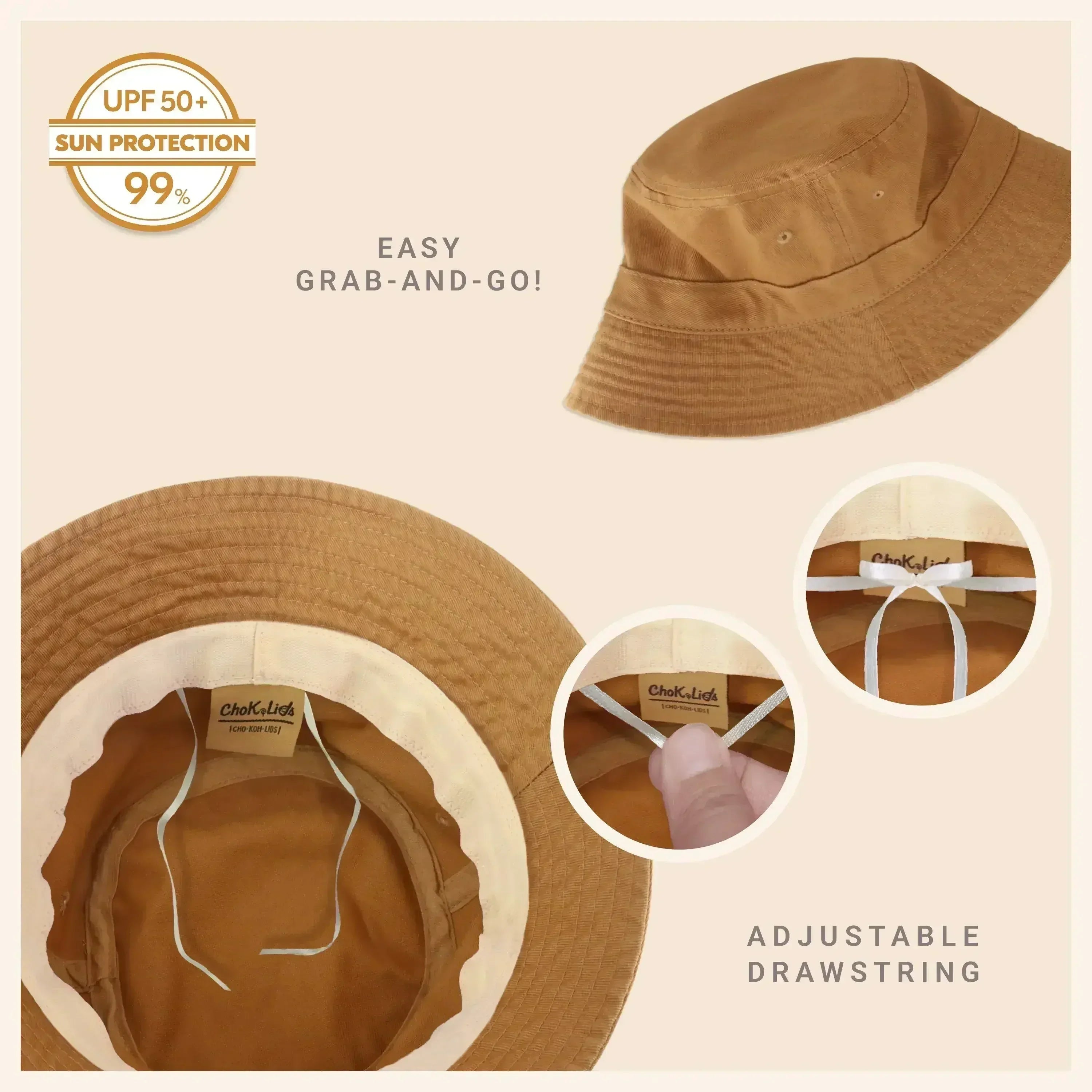 Canvas Bucket Hat - Washed Cotton Moldable Brim - UPF Sun Protection