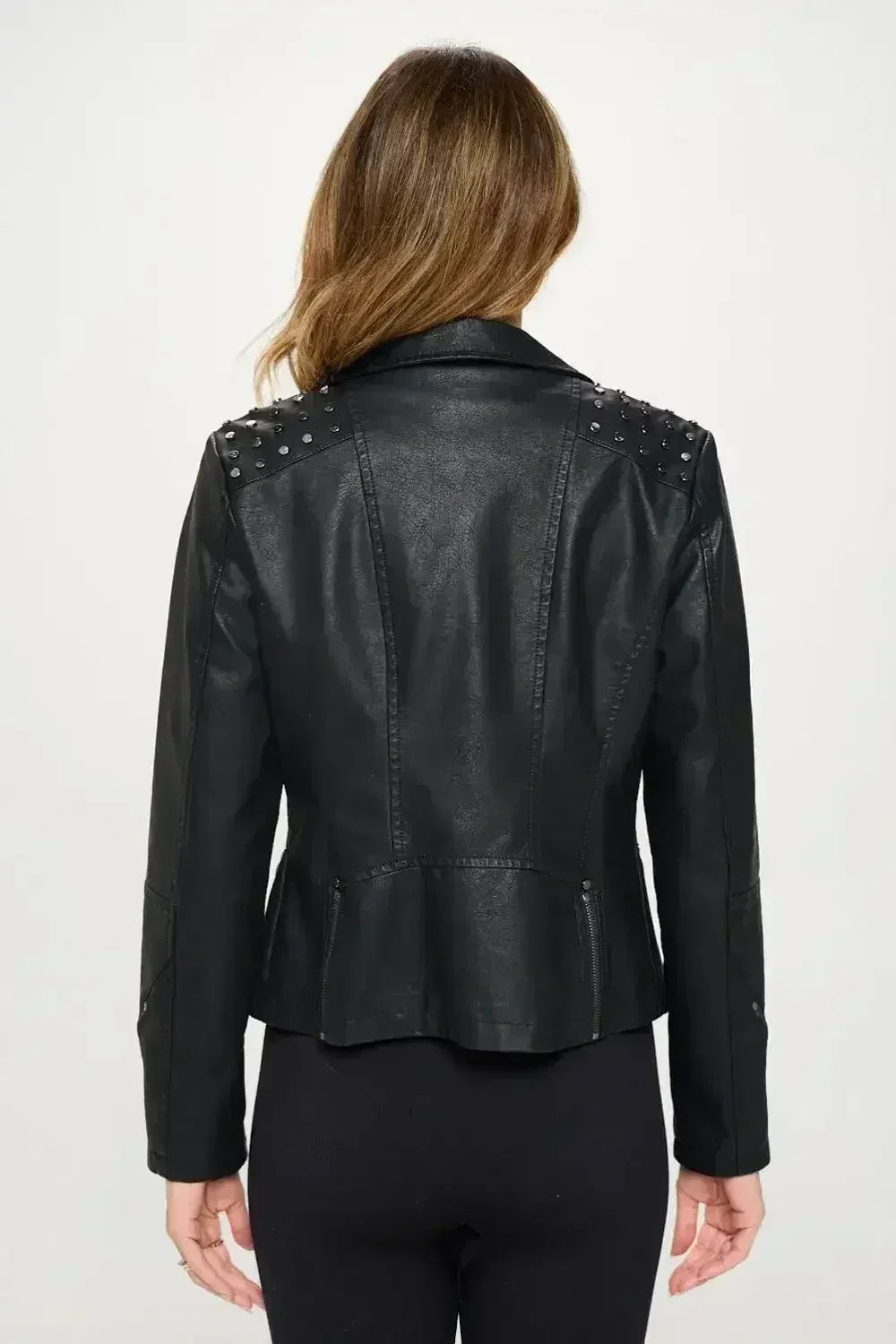 Studded Moto Jacket - Vegan Leather Outerwear | Femstylo