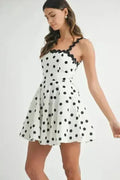 Polka Dot Mini Dress – Ricrac Trim Strap & Smocked Back