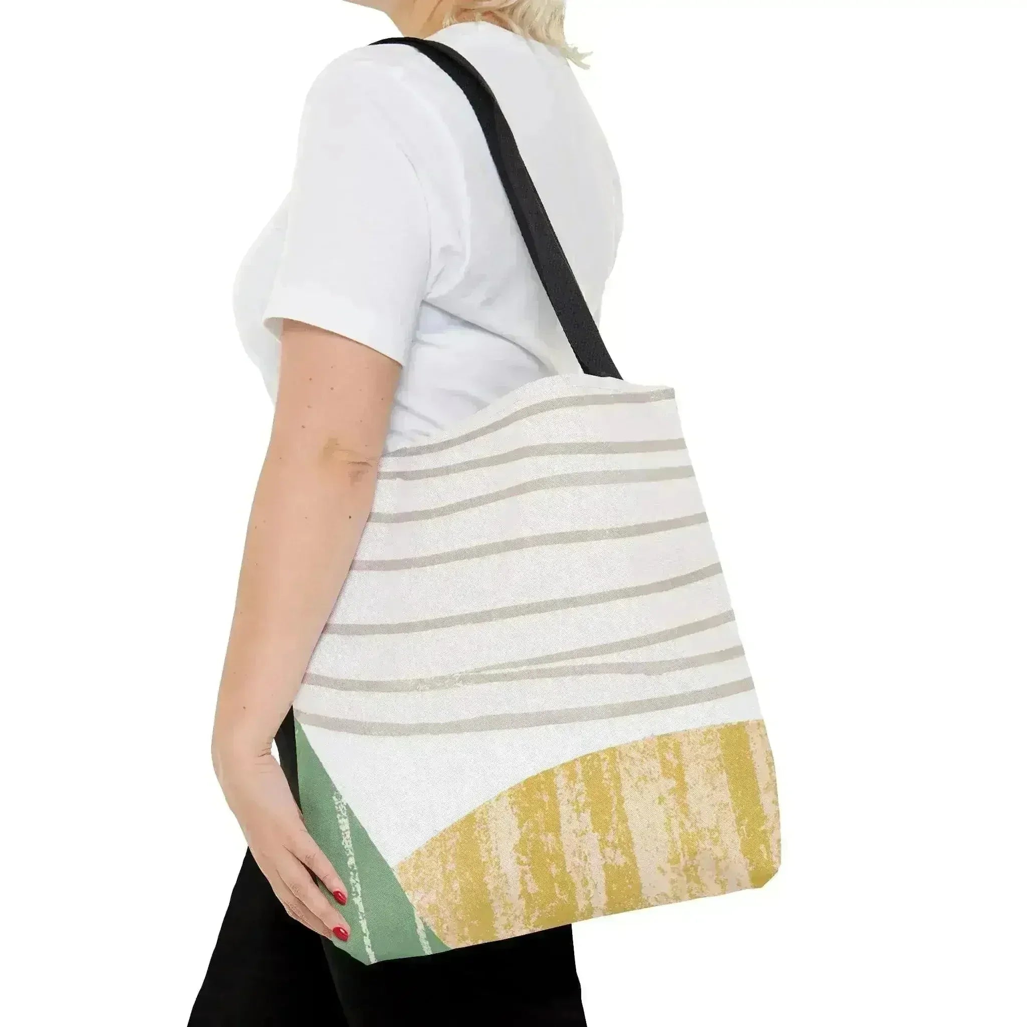 Large Tote Bag Green Textured Boho Pattern