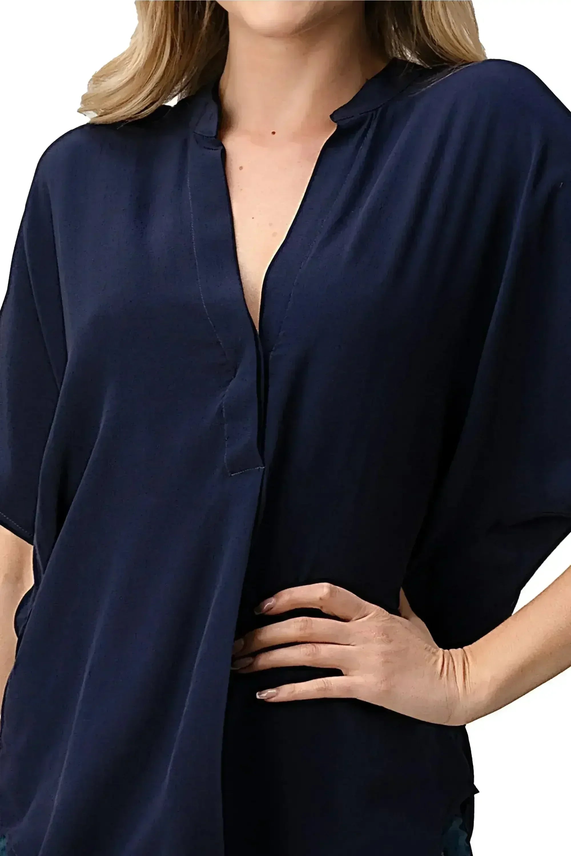 Dark Grey Silk Oversized Blouse – Effortless Dolman Sleeve Top | Femstylo