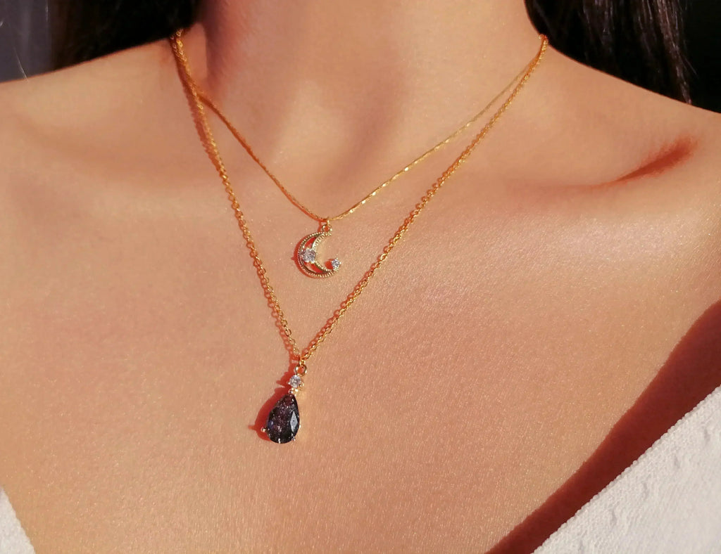Celestial Moon Necklace - 18K Gold & CZ Charms | Femstylo