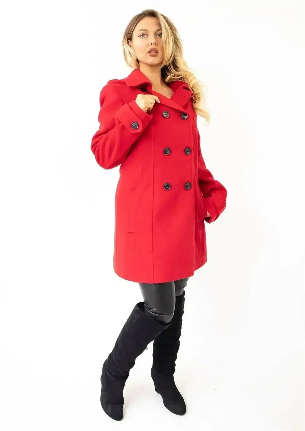 Wool Feel Double Breasted Hooded Coat