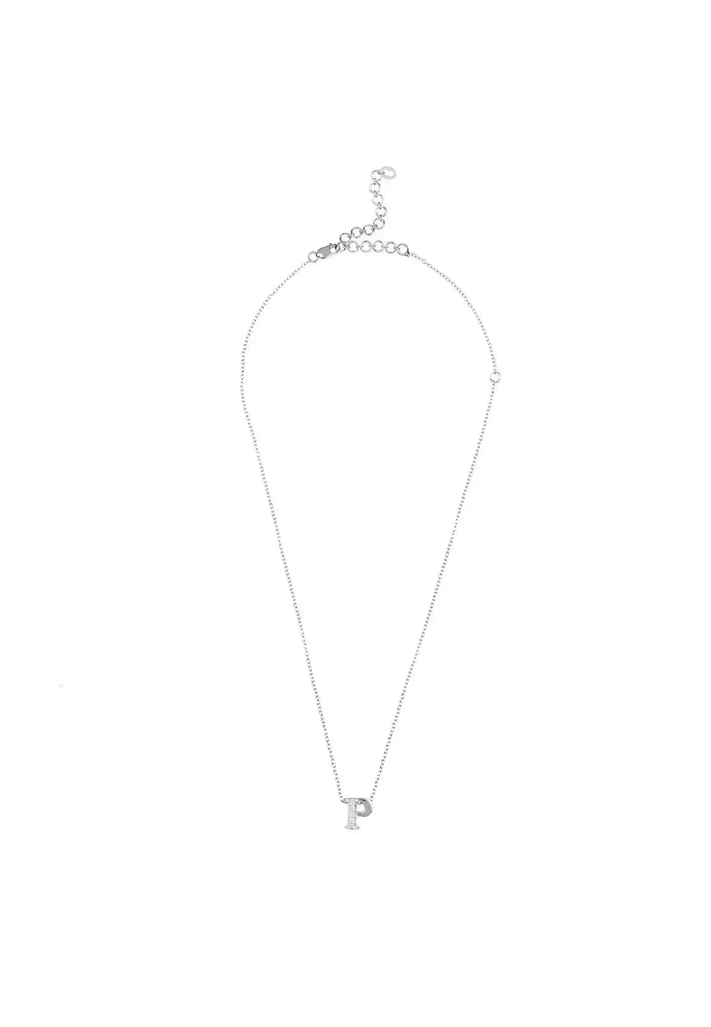 Diamond Initial Letter Pendant Necklace Silver P | Femstylo