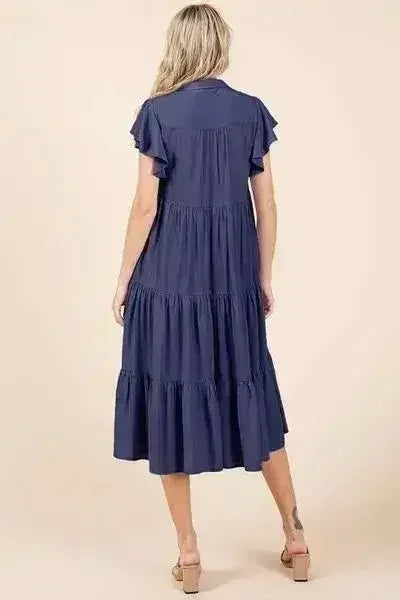 Ruffle Sleeve Tiered Midi Dress - Feminine & Elegant | Femstylo