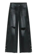 Distressed Raw Hem Wide Leg Men's Jeans