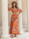 Printed Plunge Half Sleeve Top and Skirt Set