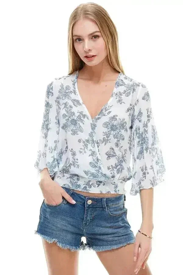LONG SLEEVE SURPLICE FLORAL TOP | FEMSTYLO