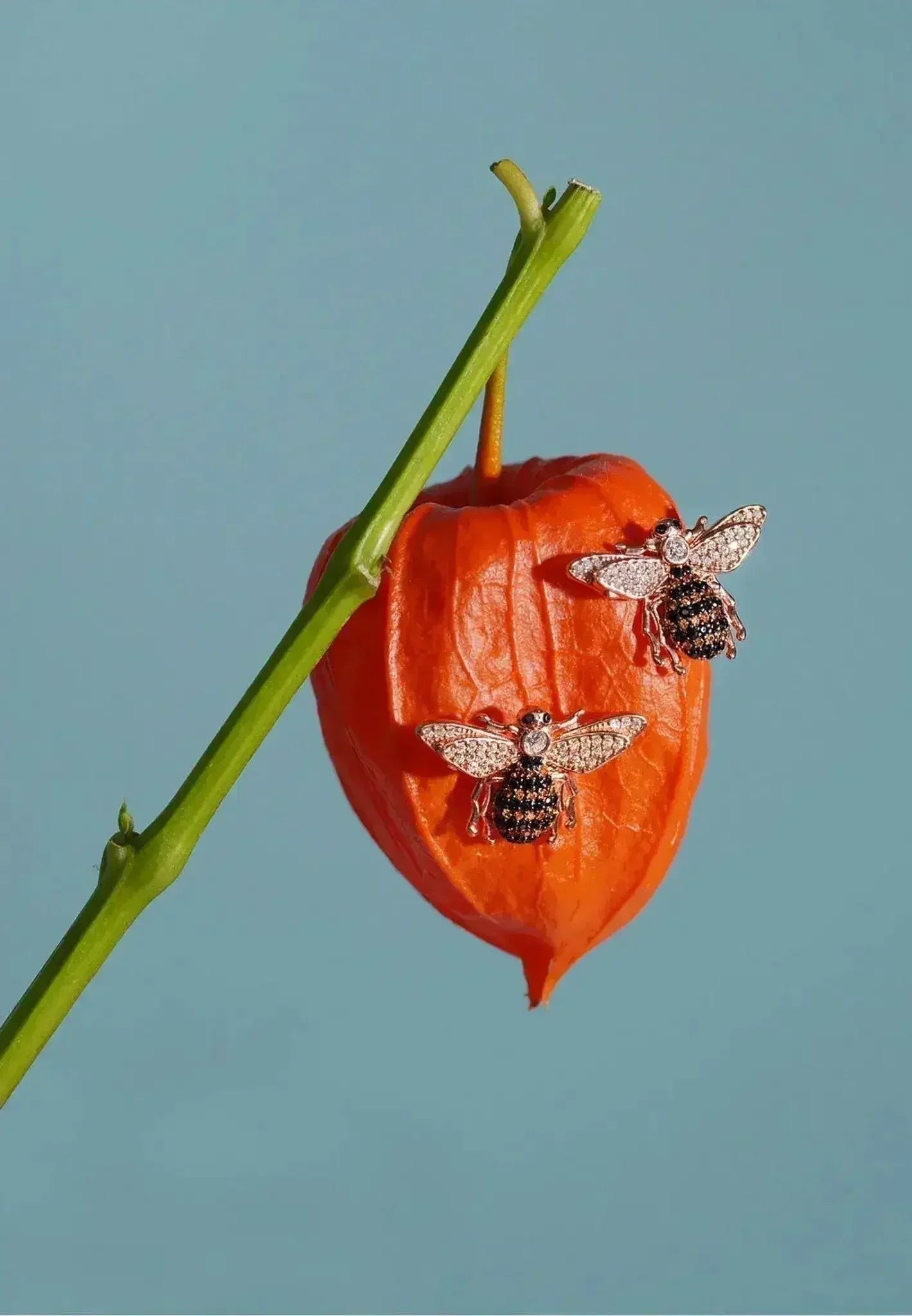 Rose Gold Bee Stud Earrings | Champagne Zirconia Insect Jewelry - Femstylo