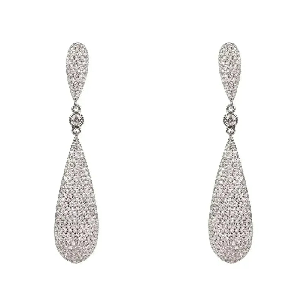 Coco Long Drop Earrings | Silver Zirconia Elegant Dangles - Femstylo
