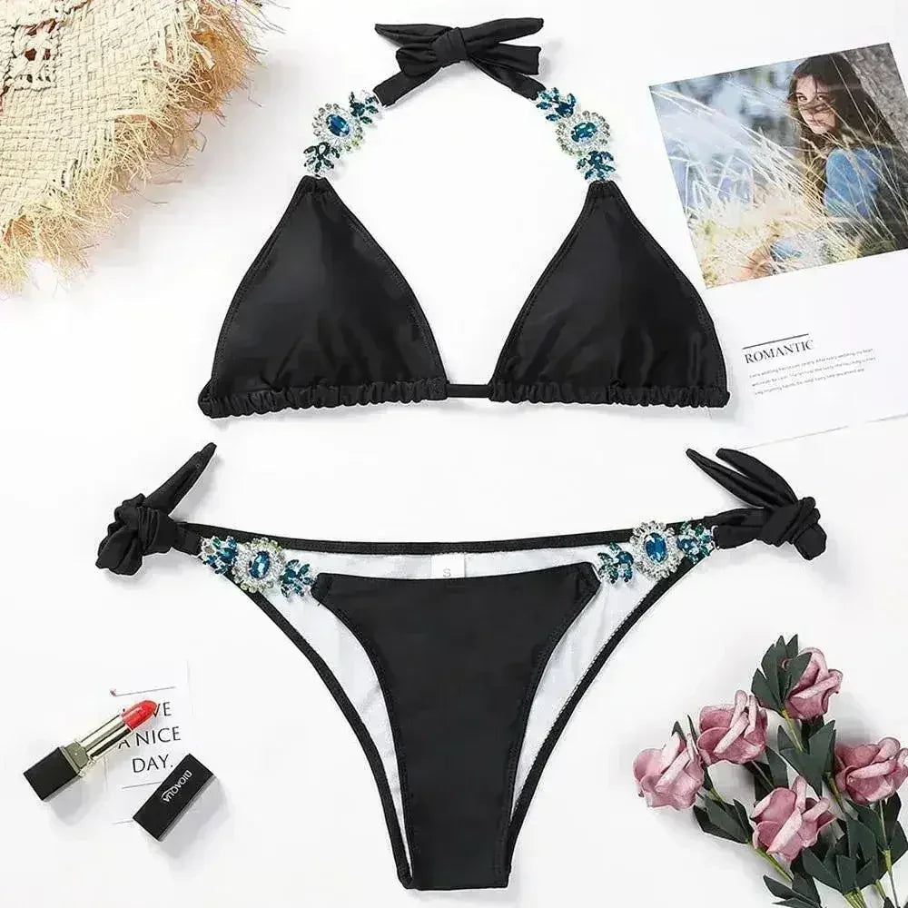 Jeweled Bikini Crochet Jewelry Bikini Set two pieces Swimsuit Crystal
