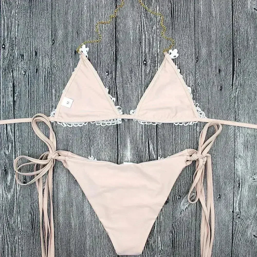 Jeweled Bikini Crochet Jewelry Bikini Set two pieces Swimsuit Crystal