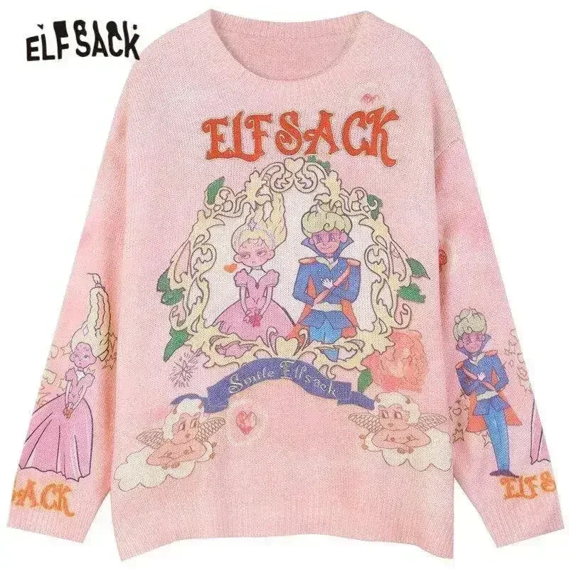 Harajuku Cartoon Jacquard Casual Pullover Knit Sweaters Women,Spring