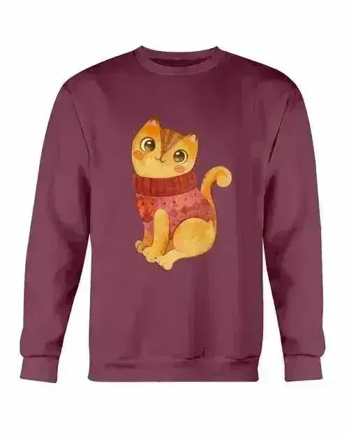 Winter Cat Sweatshirt - Gildan Crewneck Fleece Top | Femstylo