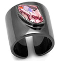 TK2829 - IP Gun Black Stainless Steel Ring with Rose Crystal